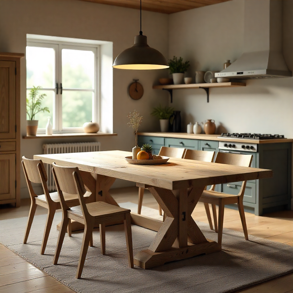 Handgemaakte eettafel van eikenhout